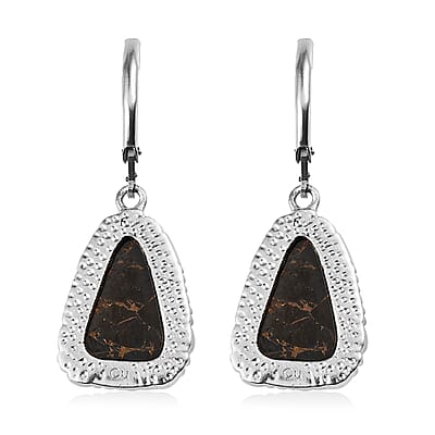 Artisan Crafted Matrix Silver Shungite Lever Back Earrings in Platinum Over Copper and Stainless Steel 7.35 ctw , Tarnish-Free, Waterproof, Sweat Proof Jewelry