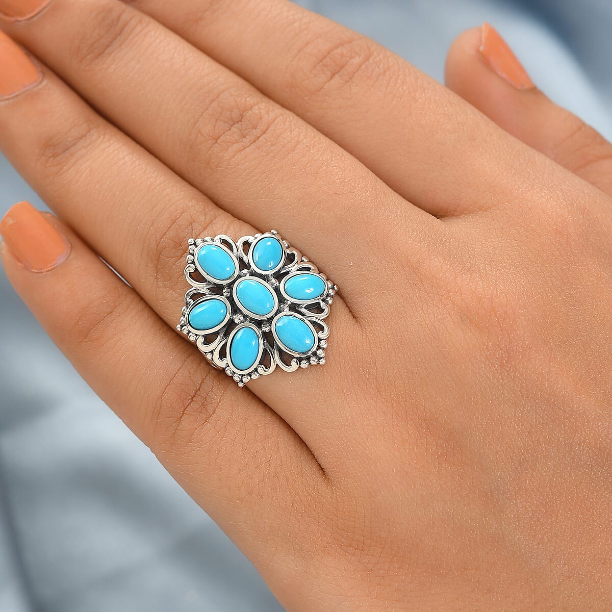 Artisan Crafted American Natural Sleeping Beauty Turquoise Ring in Sterling Silver 3.10 ctw image number 2