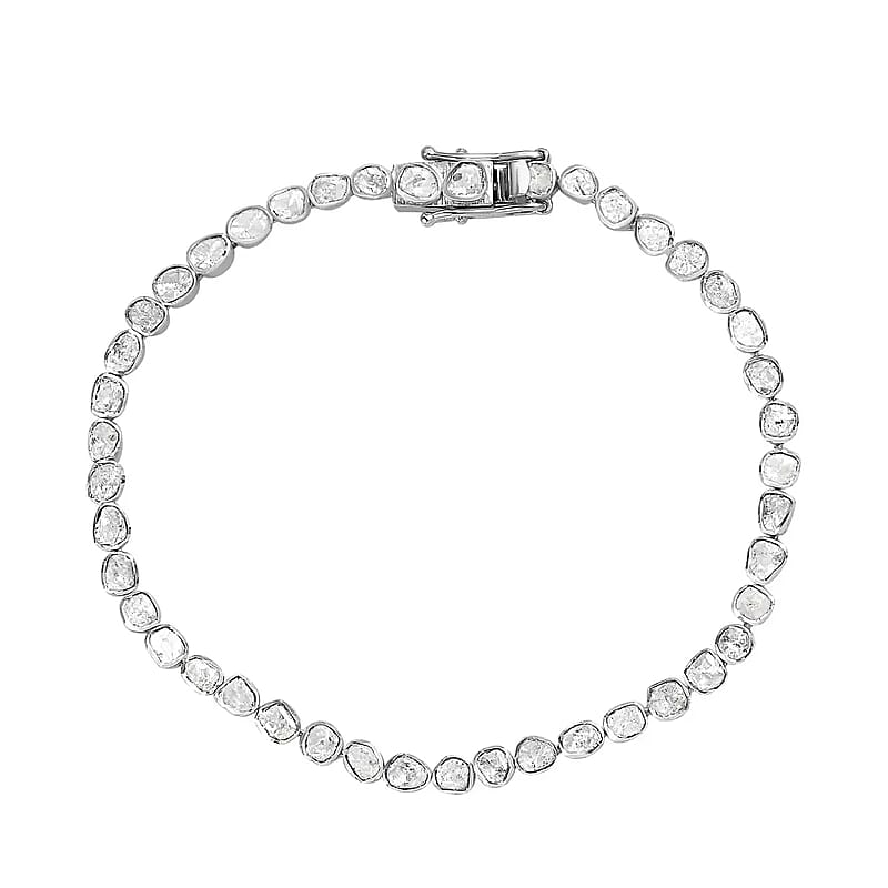 Polki Diamond Tennis Bracelet in Platinum Over Sterling Silver (6.50 In) 2.00 ctw