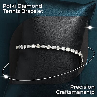 Polki Diamond Tennis Bracelet in Platinum Over Sterling Silver (6.50 In) 2.00 ctw