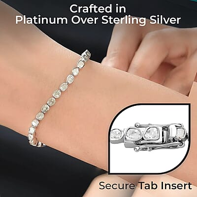 Polki Diamond Tennis Bracelet in Platinum Over Sterling Silver (6.50 In) 2.00 ctw