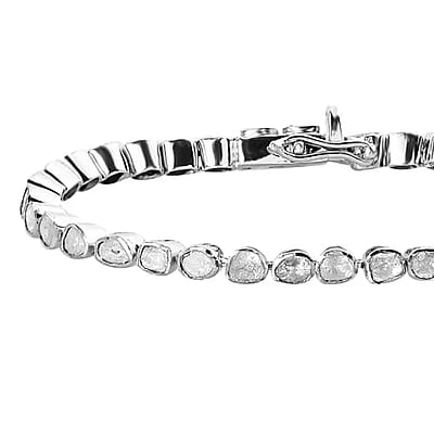 Polki Diamond Tennis Bracelet in Platinum Over Sterling Silver (6.50 In) 2.00 ctw