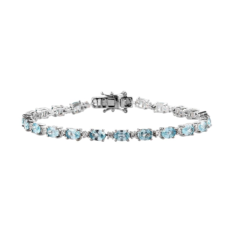 Cambodian Blue Zircon and White Zircon Tennis Bracelet in Platinum Over Sterling Silver (6.50 In) 14.75 ctw