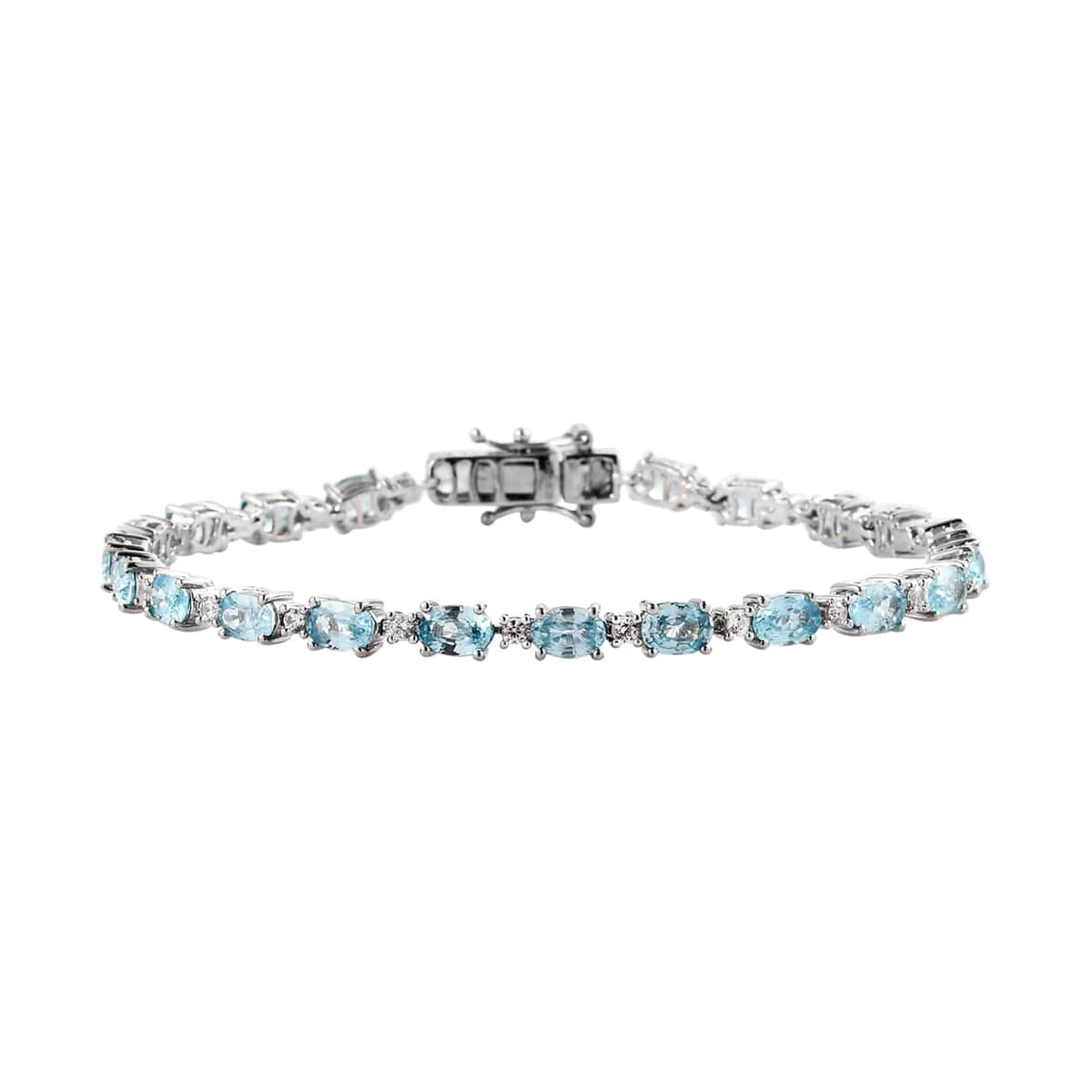 Cambodian Blue Zircon and White Zircon Tennis Bracelet in Platinum Over Sterling Silver (6.50 In) 14.75 ctw image number 0
