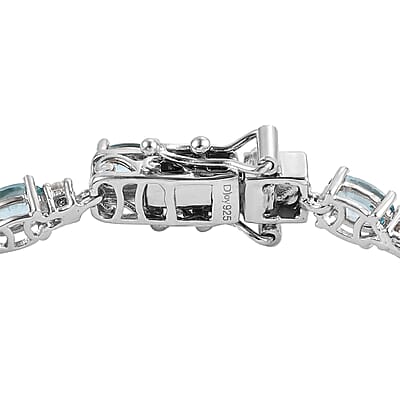 Cambodian Blue Zircon and White Zircon Tennis Bracelet in Platinum Over Sterling Silver (6.50 In) 14.75 ctw