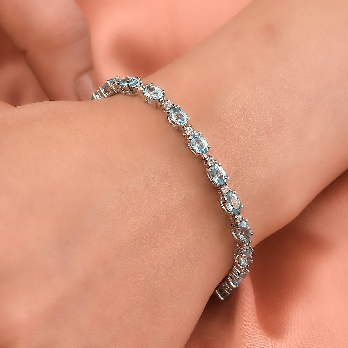 Cambodian Blue Zircon and White Zircon Tennis Bracelet in Platinum Over Sterling Silver (8.00 In) 18.15 ctw image number 2