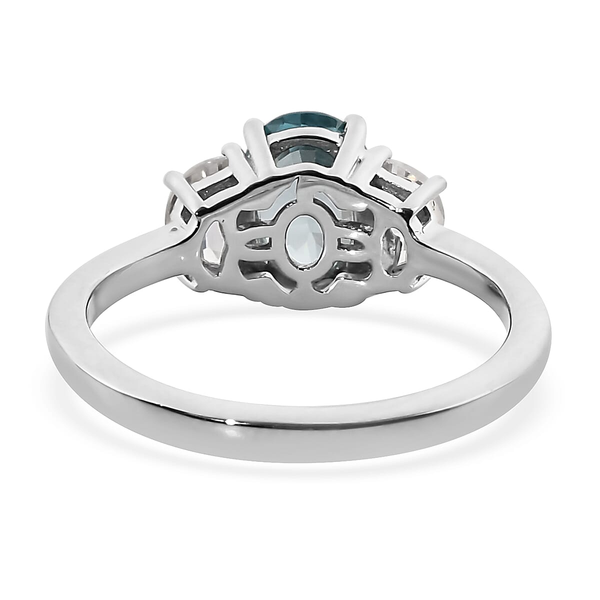Cambodian Blue Zircon and White Zircon Ring in Platinum Over Sterling Silver (Size 10.0) 1.65 ctw