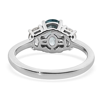 Cambodian Blue Zircon and White Zircon Ring in Platinum Over Sterling Silver (Size 10.0) 1.65 ctw