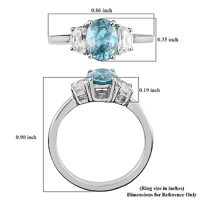 Cambodian Blue Zircon and White Zircon Ring in Platinum Over Sterling Silver (Size 10.0) 1.65 ctw