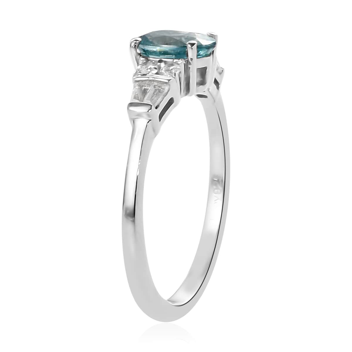 Cambodian Blue Zircon and Natural White Zircon Ring in Platinum Over Sterling Silver 1.65 ctw image number 3