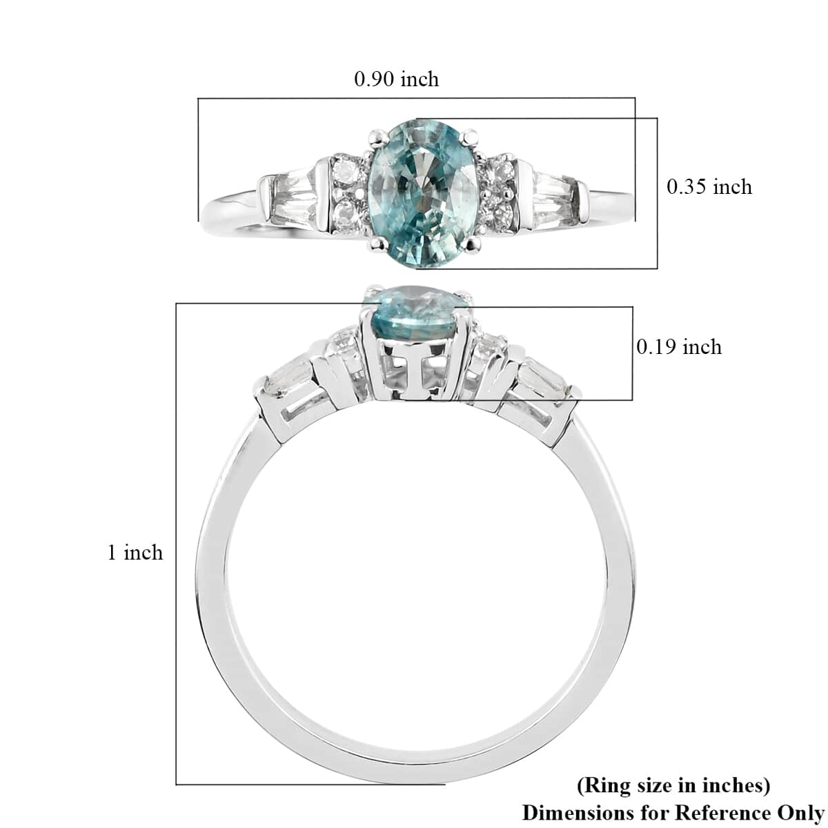 Cambodian Blue Zircon and Natural White Zircon Ring in Platinum Over Sterling Silver 1.65 ctw image number 5