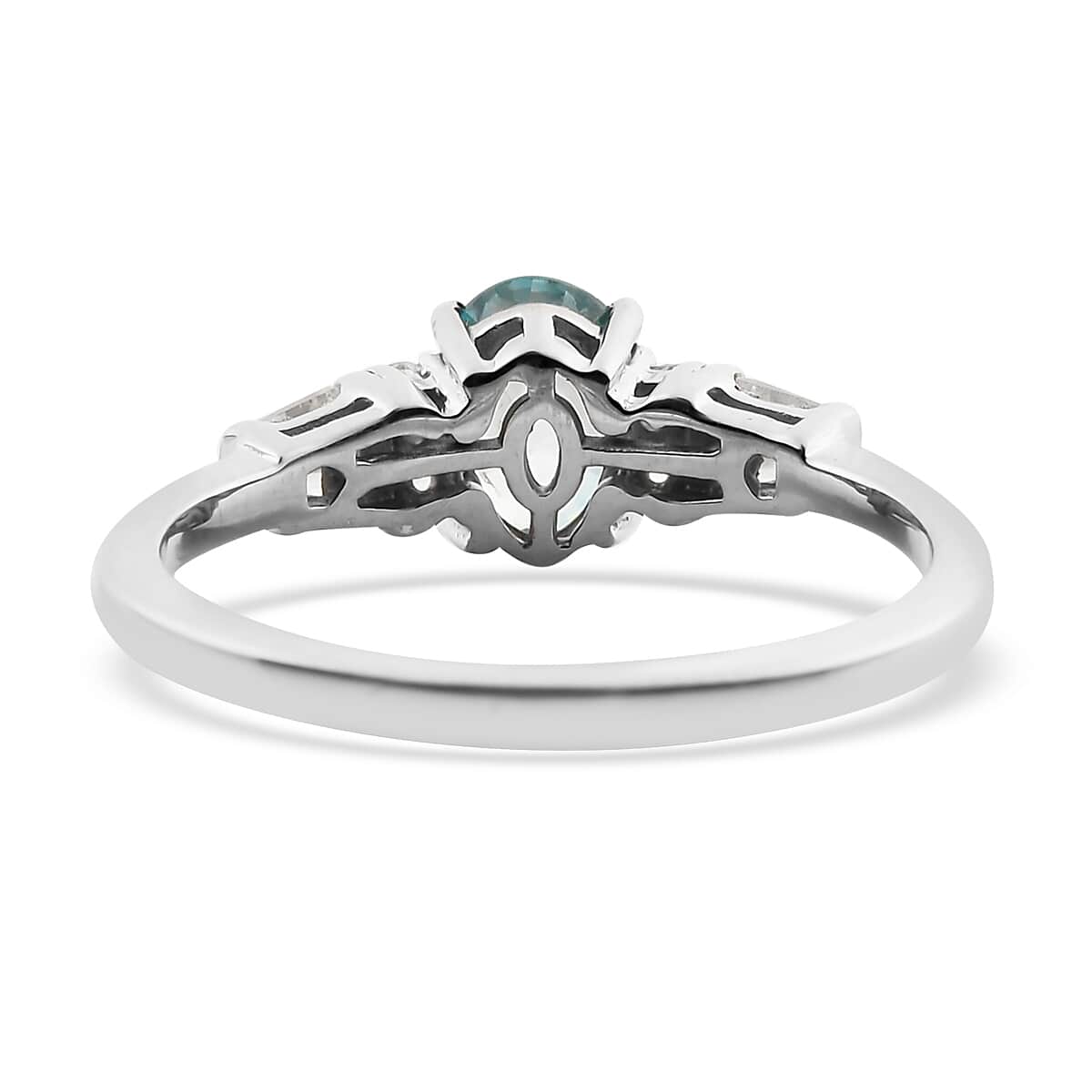 Cambodian Blue Zircon and White Zircon Ring in Platinum Over Sterling Silver (Size 7.0) 1.65 ctw image number 4