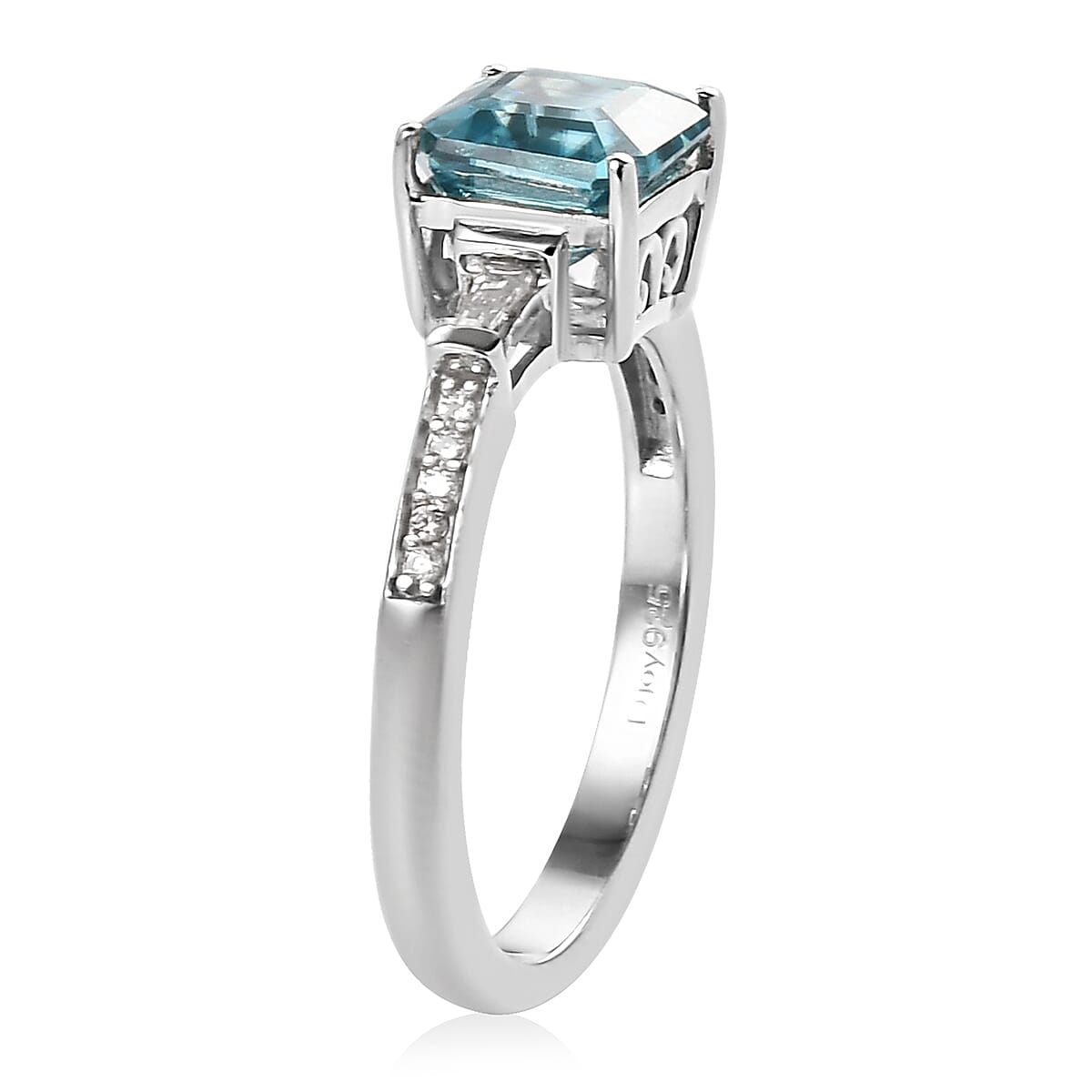 Cambodian Blue Zircon and Moissanite Ring in Platinum Over Sterling Silver (Size 10.0) 2.25 ctw