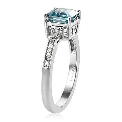 Cambodian Blue Zircon and Moissanite Ring in Platinum Over Sterling Silver (Size 10.0) 2.25 ctw