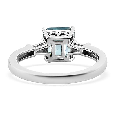 Cambodian Blue Zircon and Moissanite Ring in Platinum Over Sterling Silver (Size 10.0) 2.25 ctw