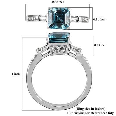 Cambodian Blue Zircon and Moissanite Ring in Platinum Over Sterling Silver (Size 10.0) 2.25 ctw