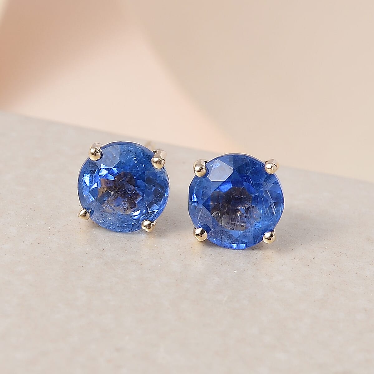 Luxoro 10K Yellow Gold Premium Kashmir Kyanite Solitaire Stud Earrings 2.00 ctw image number 1