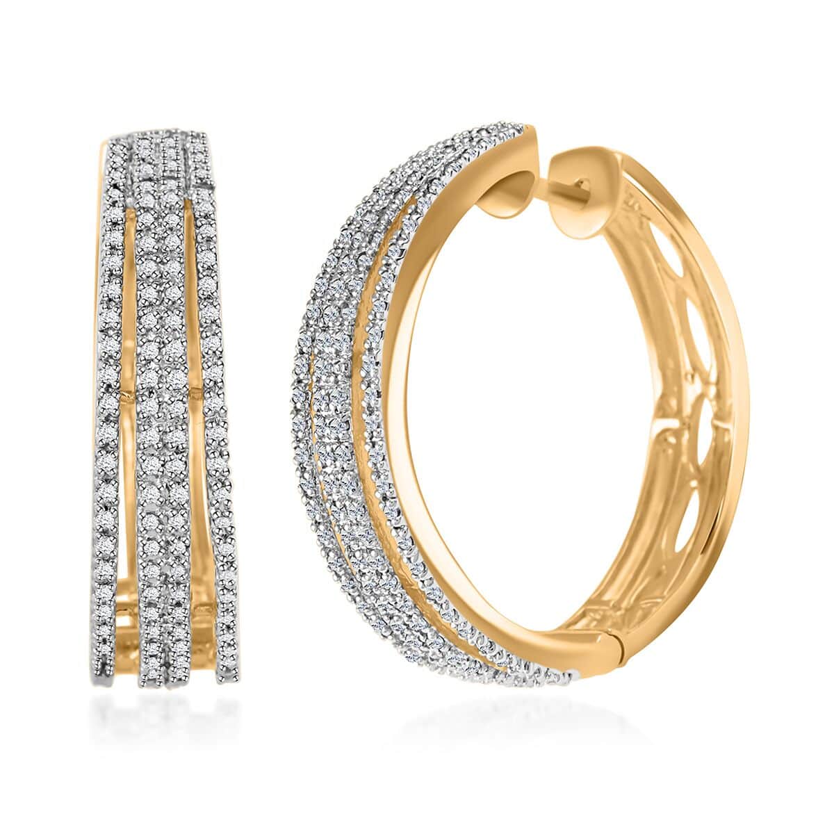 Ankur Treasure Chest Diamond Hoop Earrings in 14K Yellow Gold Plated Sterling Silver, Diamond Hoops For Women 1.00 ctw image number 0