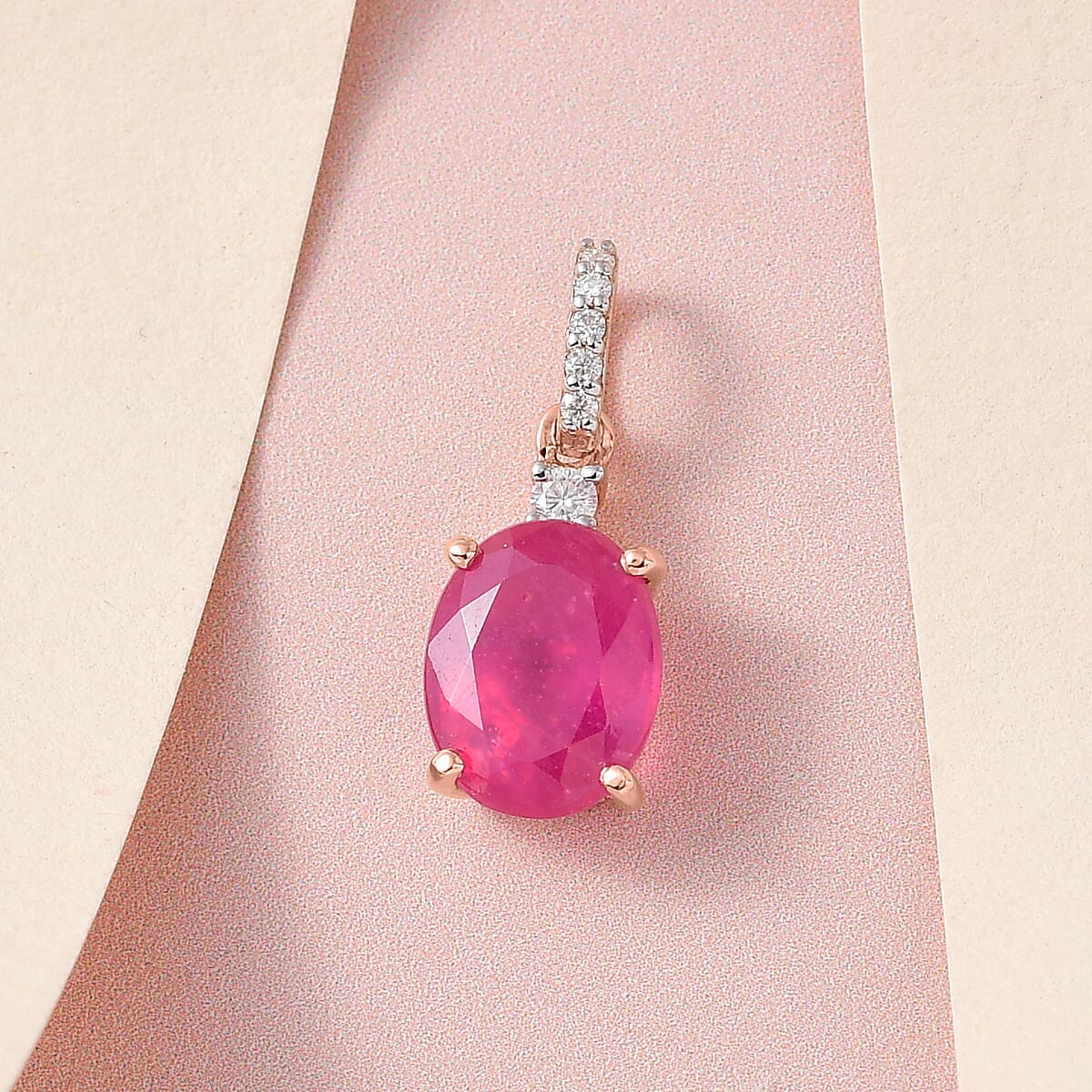 Luxoro 10K Rose Gold Premium Ilakaka Hot Pink Sapphire (FF) and Moissanite Pendant 3.10 ctw image number 1
