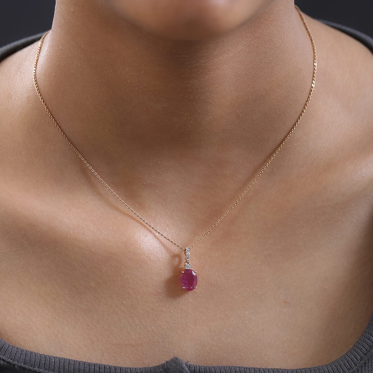 Luxoro 10K Rose Gold Premium Ilakaka Hot Pink Sapphire (FF) and Moissanite Pendant 3.10 ctw image number 2