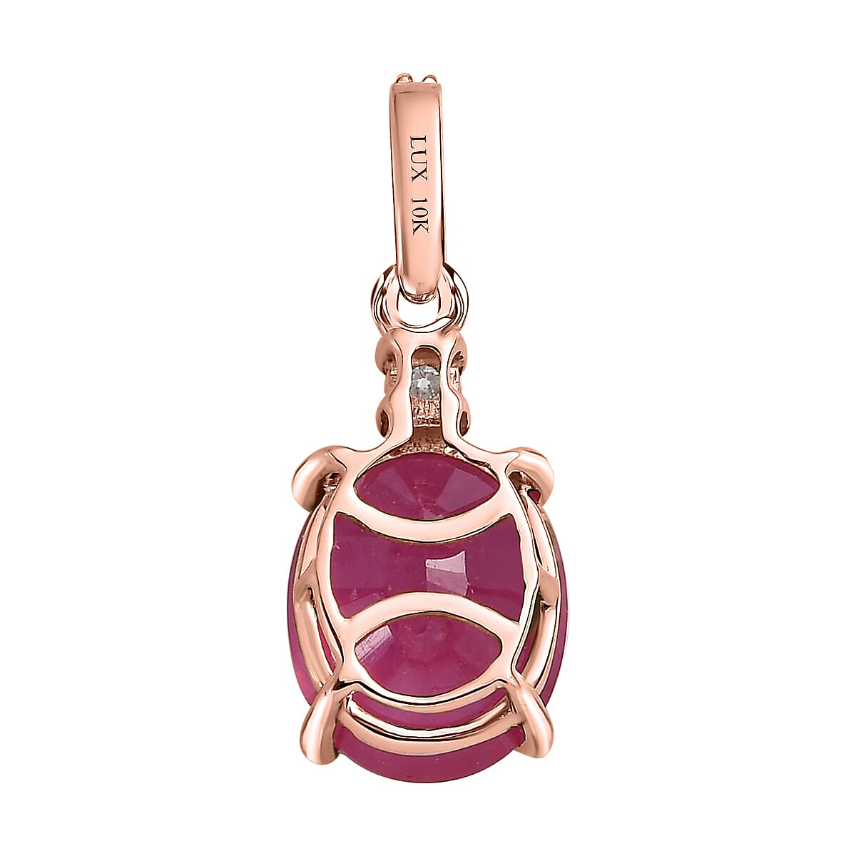Luxoro 10K Rose Gold Premium Ilakaka Hot Pink Sapphire (FF) and Moissanite Pendant 3.10 ctw image number 4