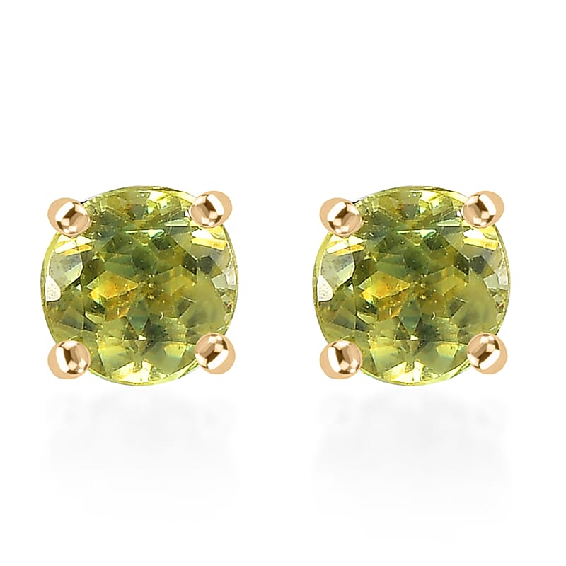 Luxoro 10K Yellow Gold AAA Capelinha Sphene Solitaire Stud Earrings 1.15 ctw