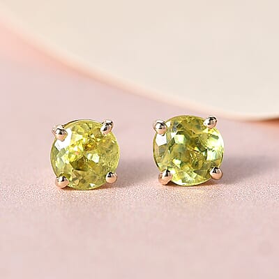 Luxoro 10K Yellow Gold AAA Capelinha Sphene Solitaire Stud Earrings 1.15 ctw