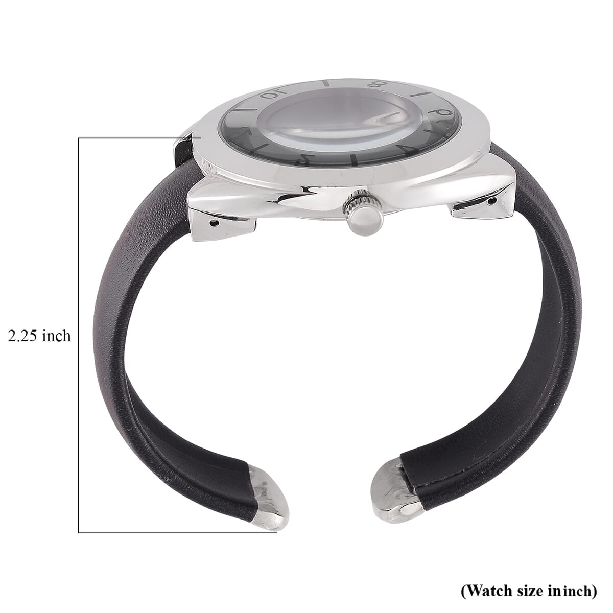 Strada Japanese Movement Black Dial Cuff Bracelet Watch with Black Faux Leather & Silvertone Strap (6-6.5 In) image number 6