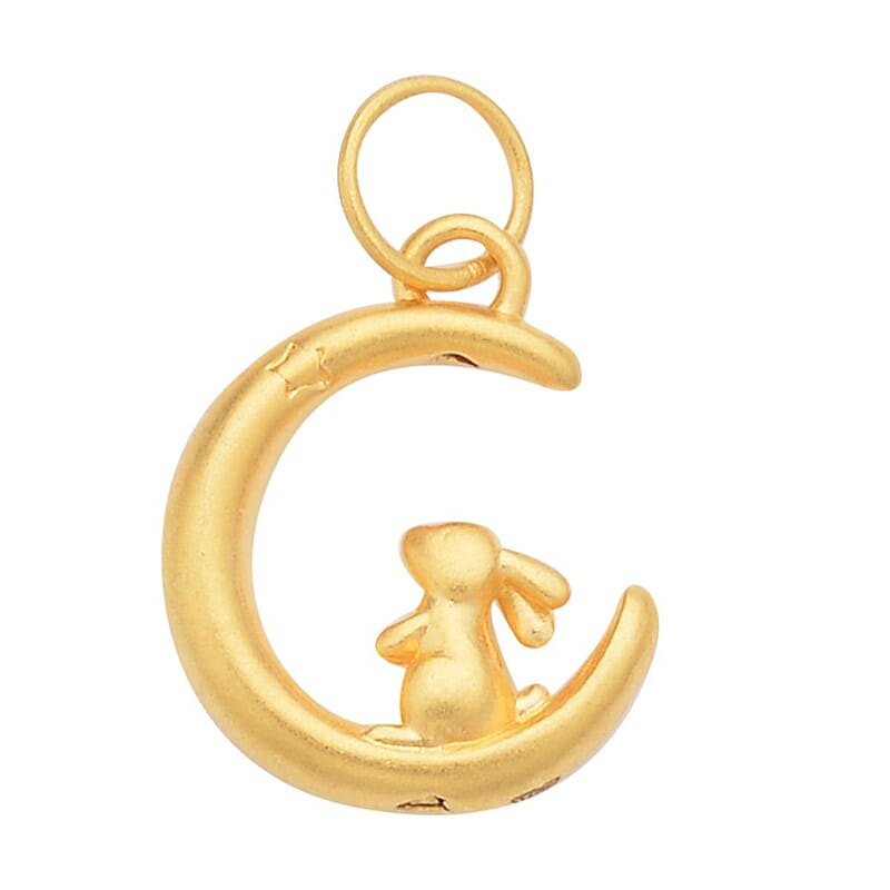 24K Yellow Gold Rabbit on the Moon Pendant