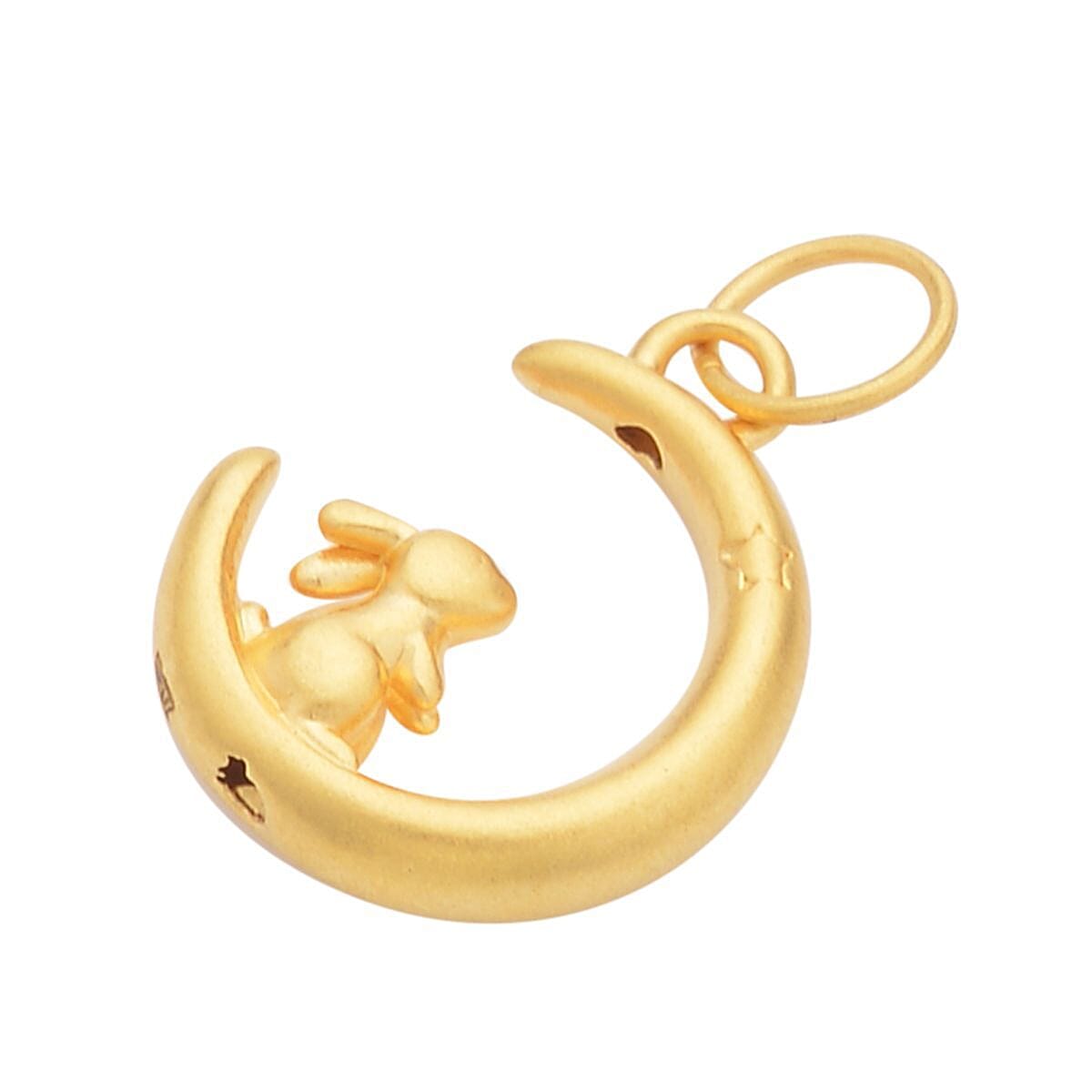 24K Yellow Gold Rabbit on the Moon Pendant image number 2