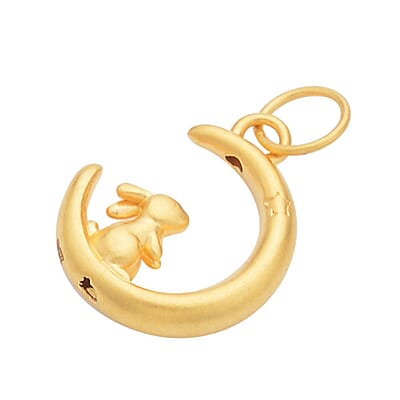 24K Yellow Gold Rabbit on the Moon Pendant