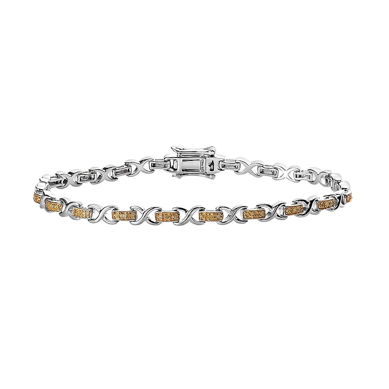 Natural Yellow Diamond Infinity Bracelet in Rhodium and Platinum Over Sterling Silver (7.25 In) 0.25 ctw