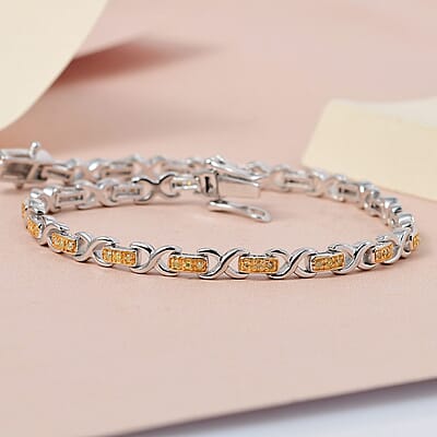 Natural Yellow Diamond Infinity Bracelet in Rhodium and Platinum Over Sterling Silver (7.25 In) 0.25 ctw