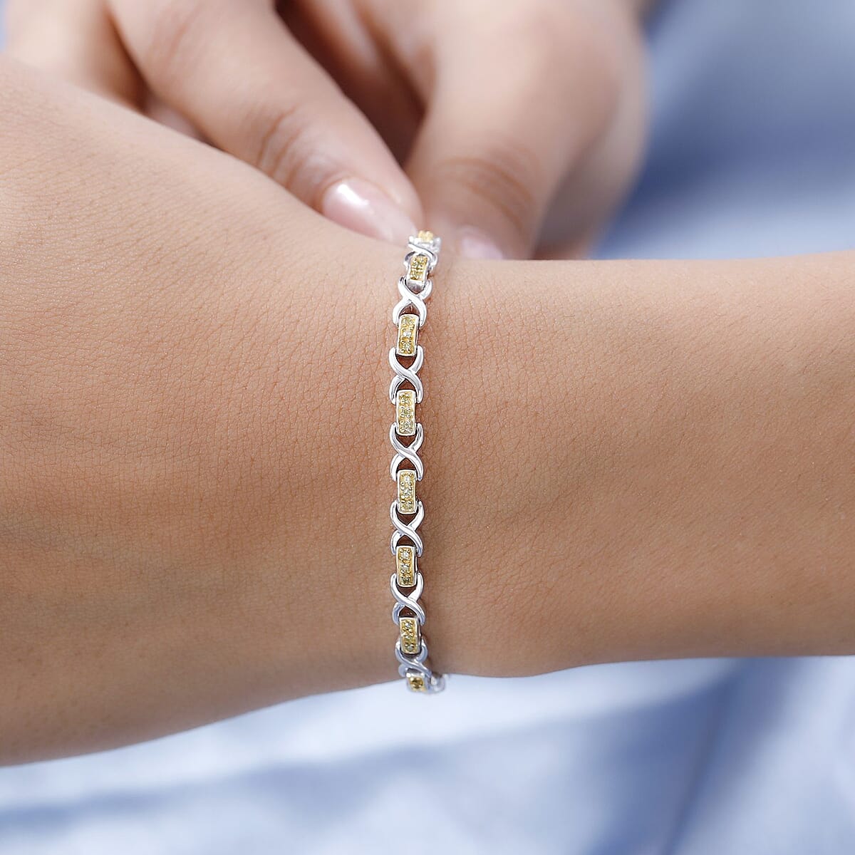 Natural Yellow Diamond Infinity Bracelet in Rhodium and Platinum Over Sterling Silver (7.25 In) 0.25 ctw image number 2