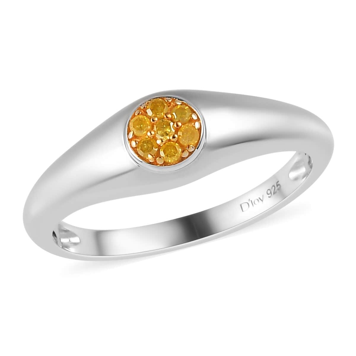 Natural Yellow Diamond I3 Ring in Platinum Over Sterling Silver 0.10 ctw image number 0