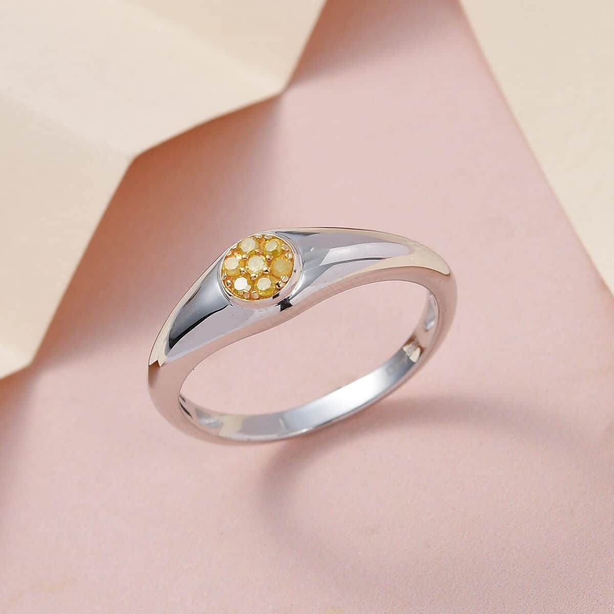 Natural Yellow Diamond I3 Ring in Platinum Over Sterling Silver 0.10 ctw image number 1