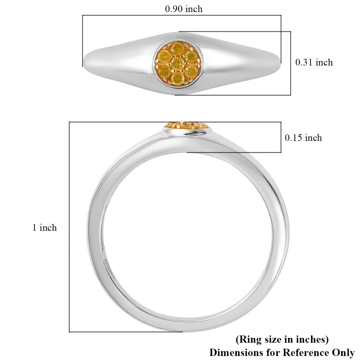 Natural Yellow Diamond I3 Ring in Platinum Over Sterling Silver 0.10 ctw image number 5