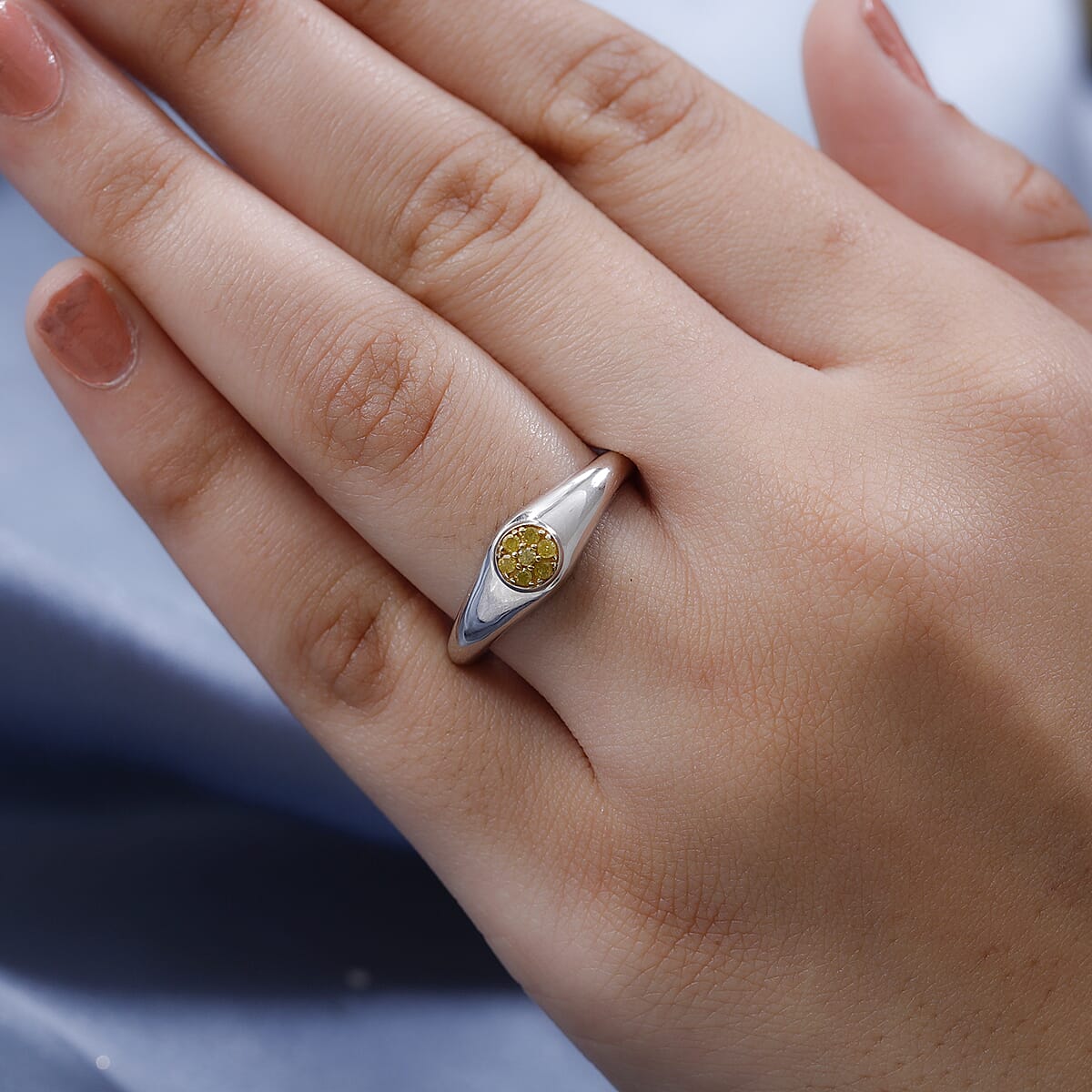 Natural Yellow Diamond I3 Ring in Platinum Over Sterling Silver (Size 6.0) 0.10 ctw image number 2