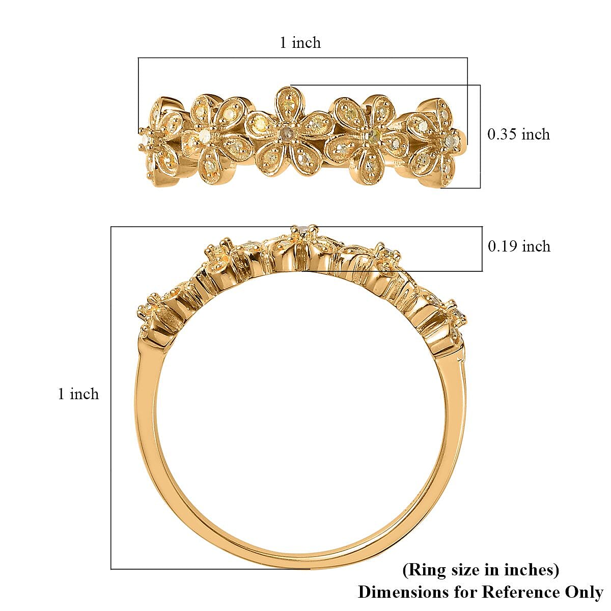 Natural Yellow Diamond I3 Floral Ring in Vermeil Yellow Gold Over Sterling Silver 0.15 ctw image number 5