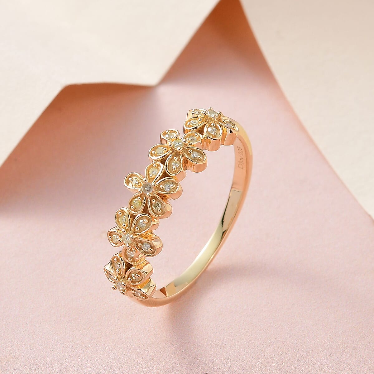 Natural Yellow Diamond I3 Floral Ring in Vermeil Yellow Gold Over Sterling Silver (Size 5.0) 0.15 ctw image number 1