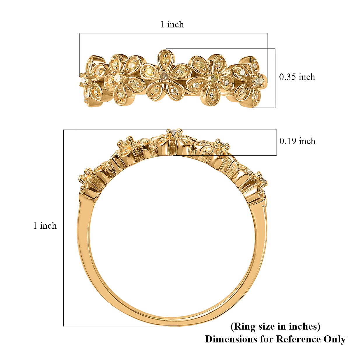 Natural Yellow Diamond I3 Floral Ring in Vermeil Yellow Gold Over Sterling Silver (Size 5.0) 0.15 ctw image number 5