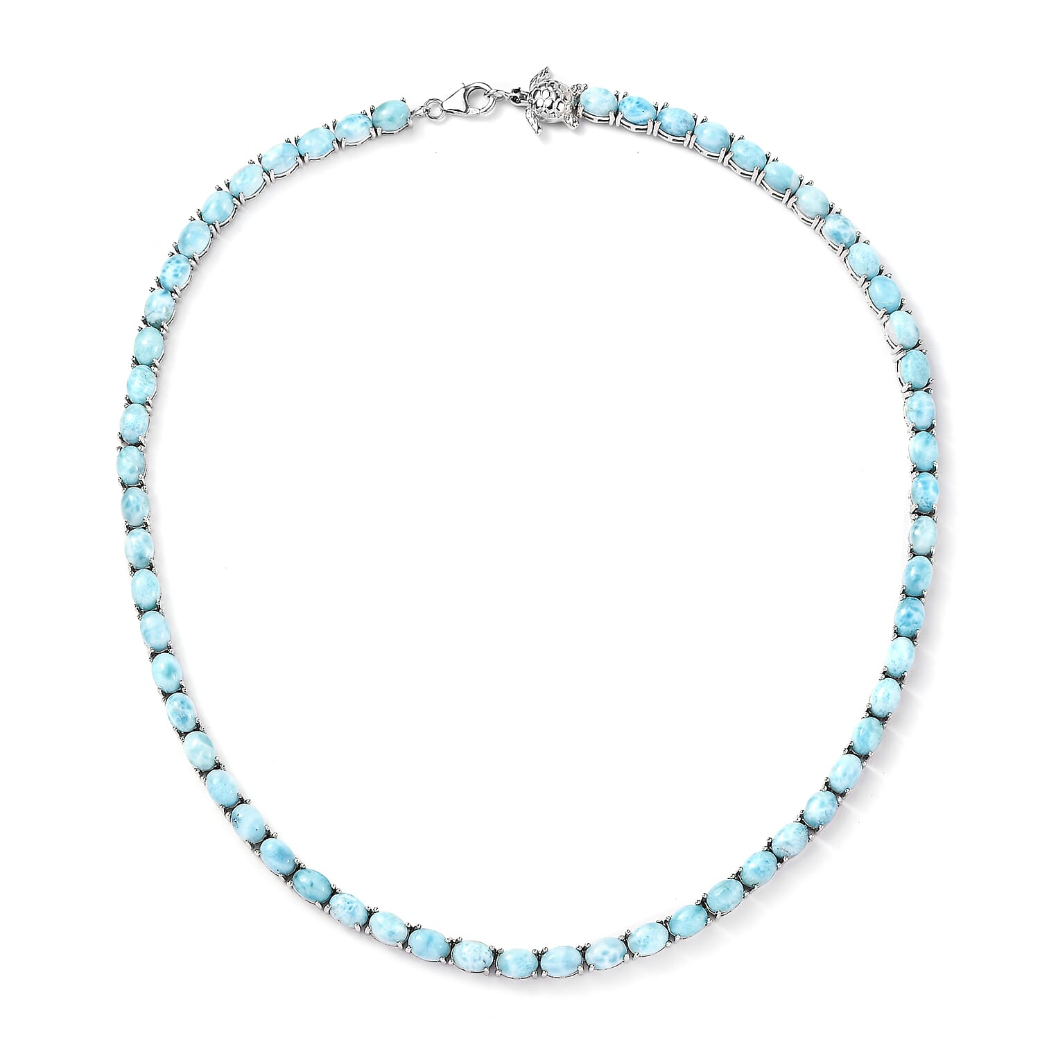 Larimar and Thai Black Spinel Tennis Necklace 18 Inches with Turtle Lock in Platinum Over Sterling Silver 25 Grams 58.25 ctw