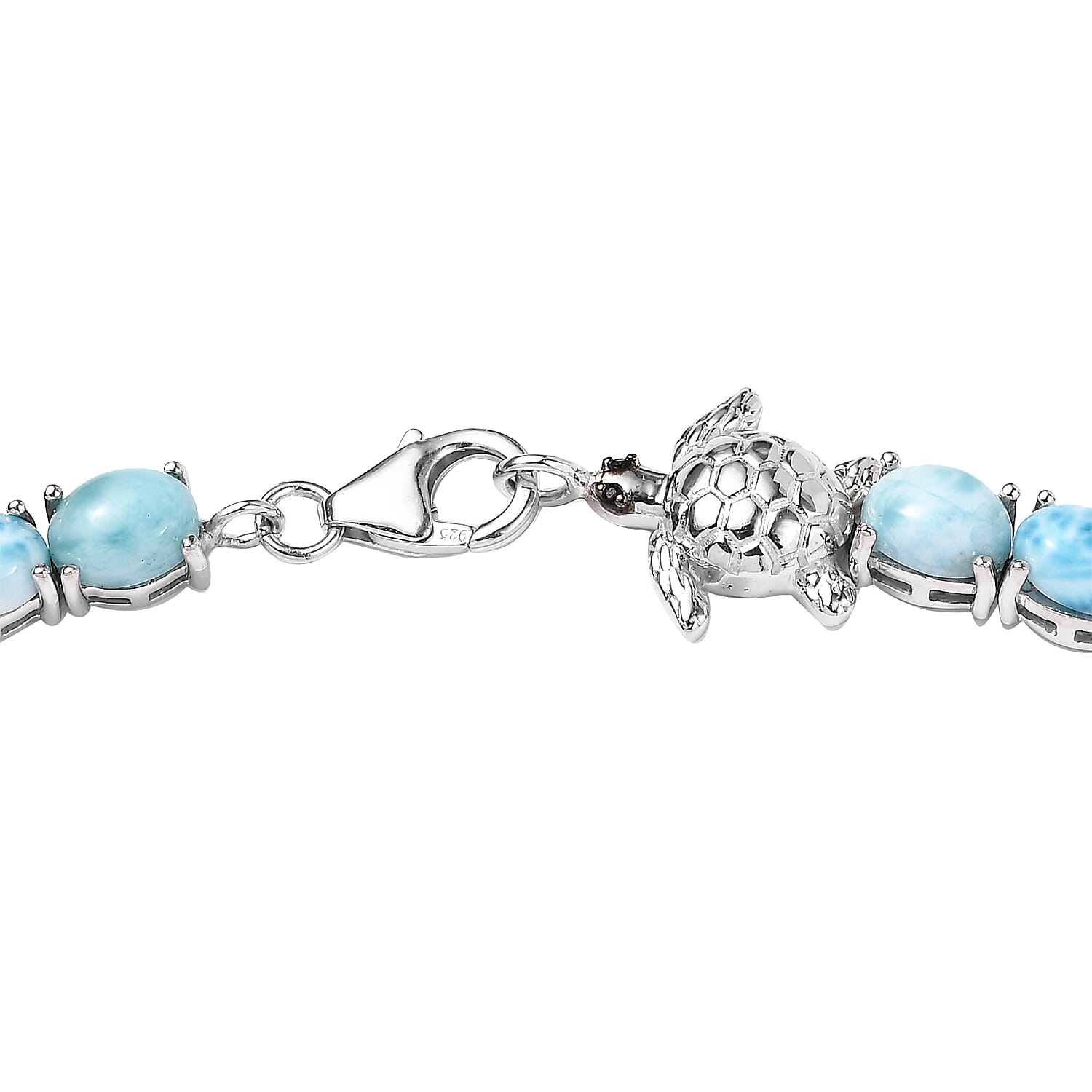 Larimar and Thai Black Spinel Tennis Necklace 18 Inches with Turtle Lock in Platinum Over Sterling Silver 25 Grams 58.25 ctw
