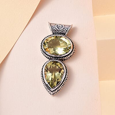 Artisan Crafted Ouro Verde Quartz Pendant in Sterling Silver 10.00 ctw