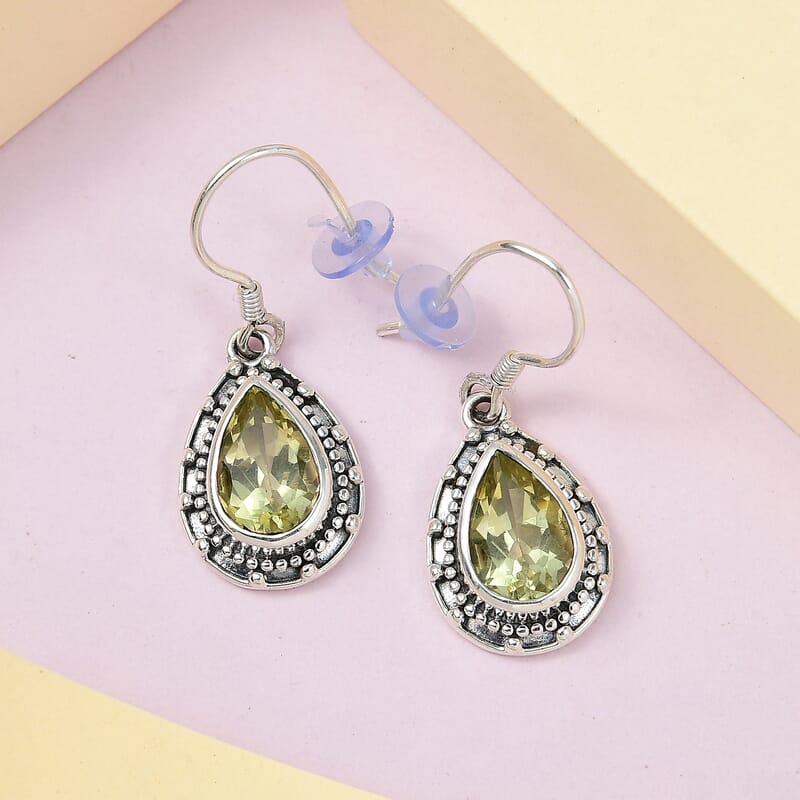 Artisan Crafted Ouro Verde Quartz Earrings in Sterling Silver 5.75 ctw