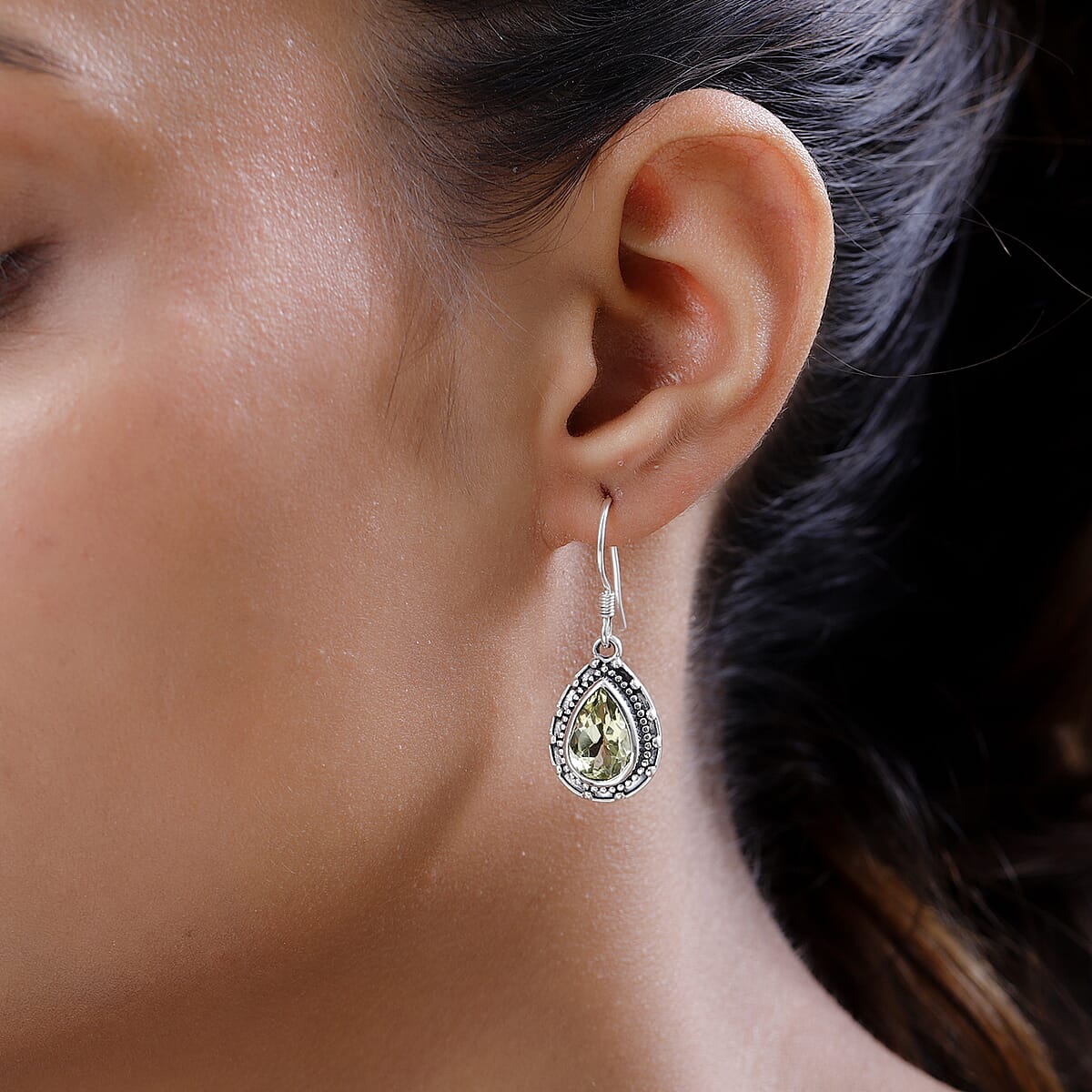 Artisan Crafted Ouro Verde Quartz Earrings in Sterling Silver 5.75 ctw image number 2