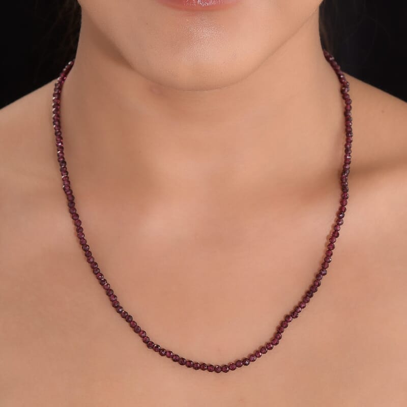 Orissa Rhodolite Garnet Beaded Necklace 20 Inches in Platinum Over Sterling Silver 53.00 ctw