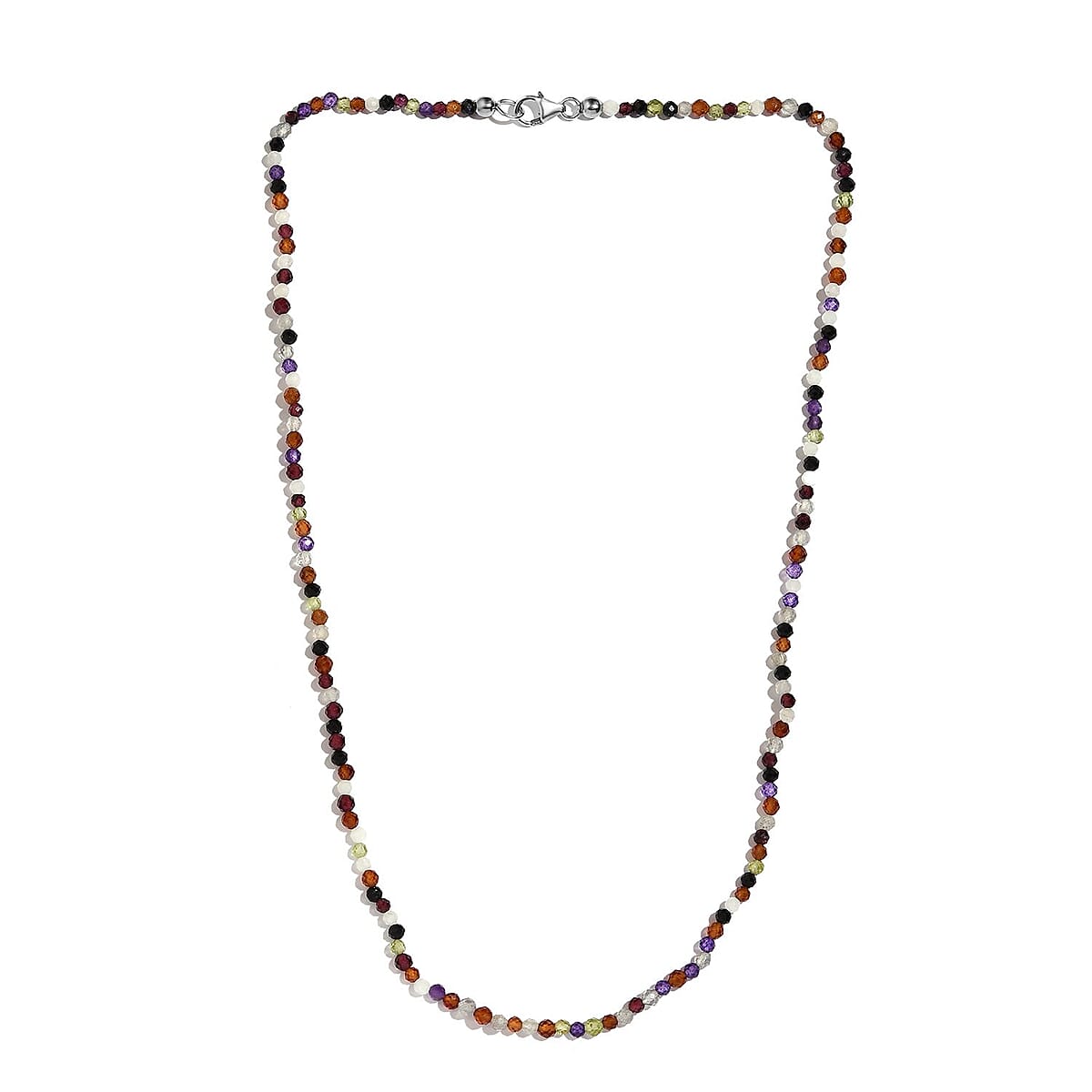 Buy Multi Gemstone Beaded Necklace 20 Inches in Platinum Over Sterling