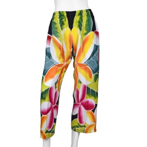 Hand Painted Black with Multi Color Floral Print Pajamas Pant - M