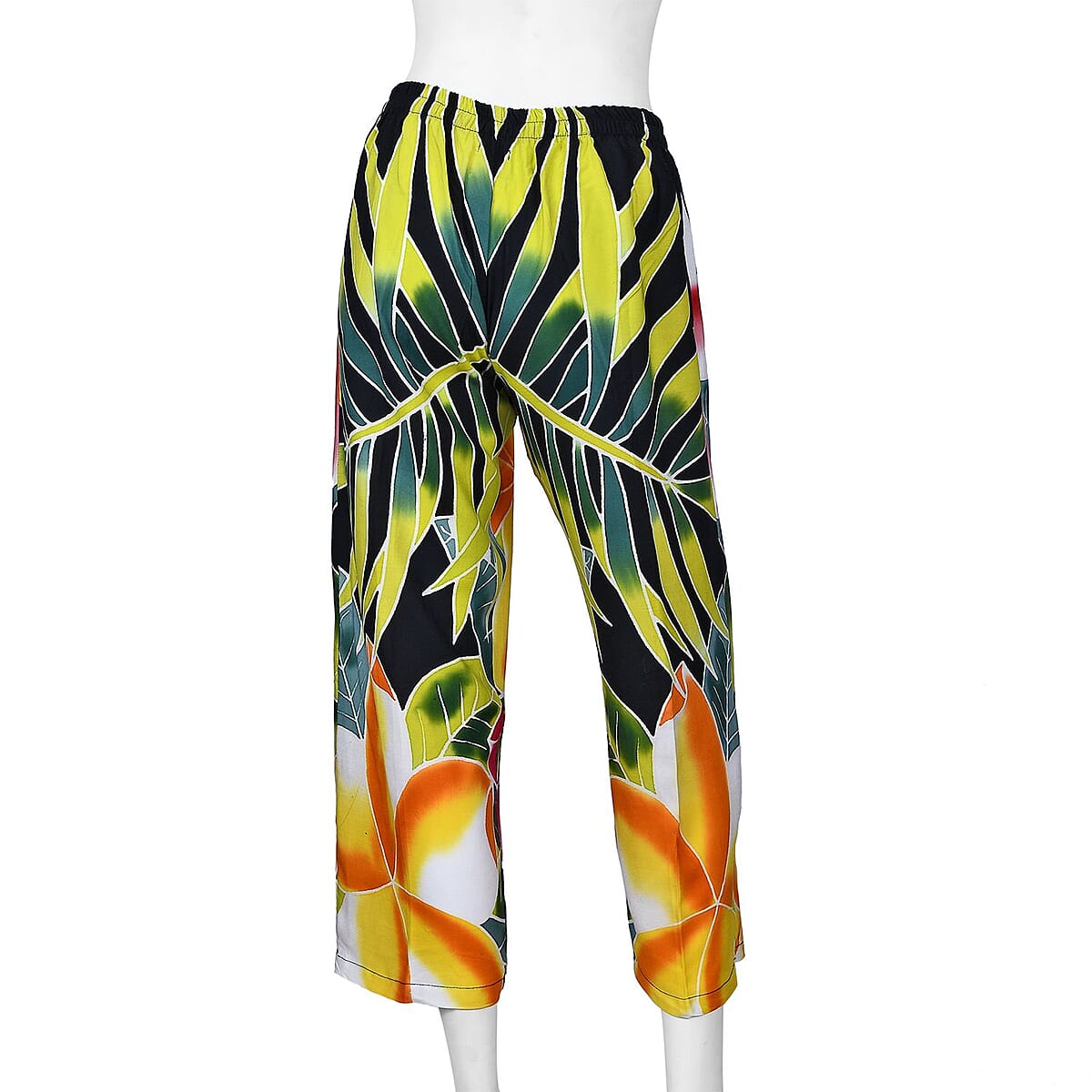 Hand Painted Black with Multi Color Floral Print Pajamas Pant - M image number 1